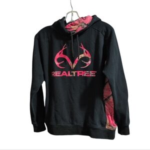 Realtree Women’s Hoodie Sweatshirt Size M Black Pink Camo Hunting Outdoor Casual